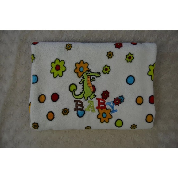Northpoint Alligator Baby Blanket White Green Orange Flowers Polka Dots Circles - Picture 1 of 6